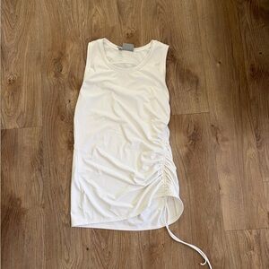 Athleta Womens Long S White Athletic Tank Top Crew Neck Sleeveless Ruched Side